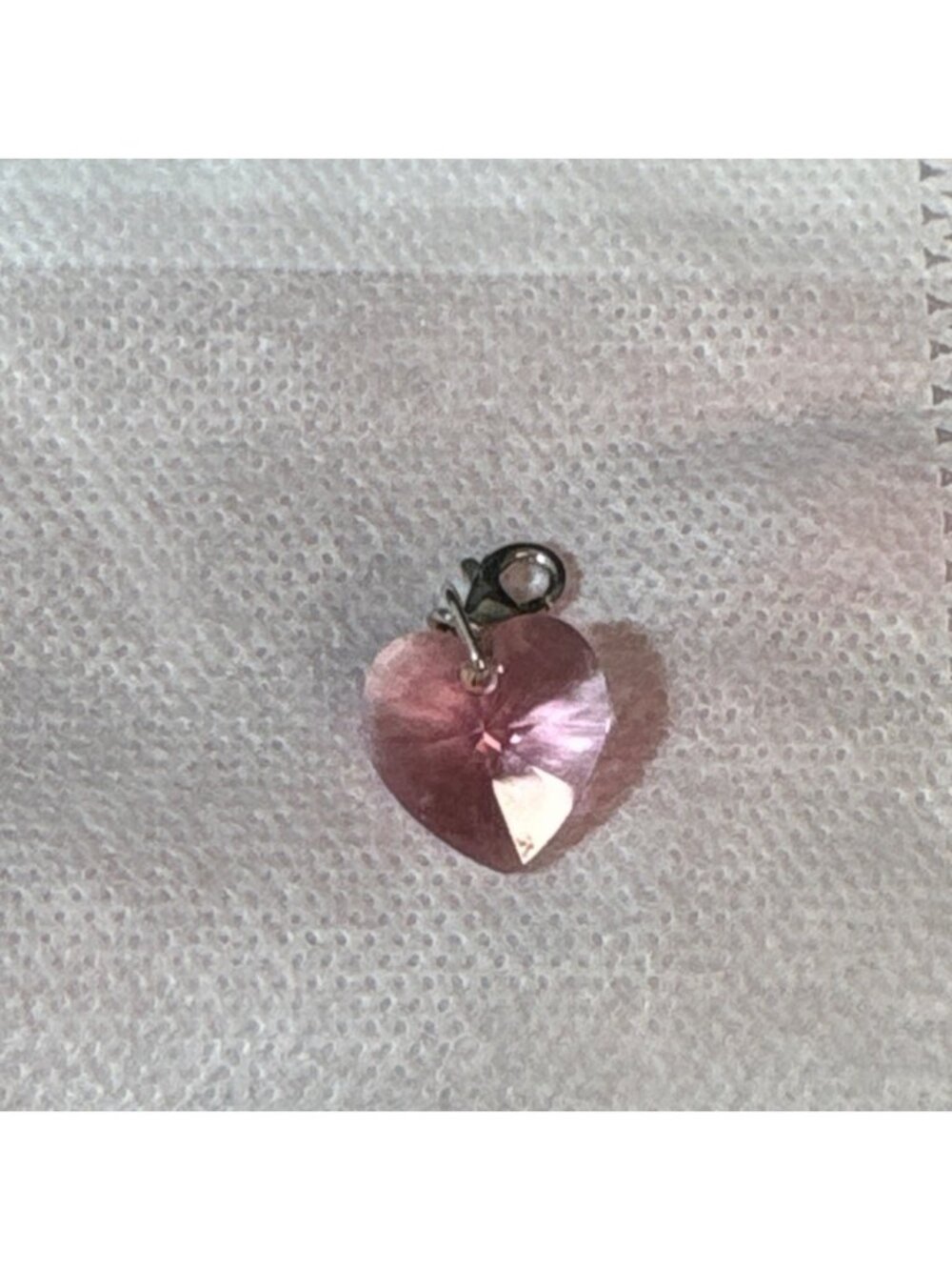 Heart-Shaped Rose Pink Crystal Pendant Heart Charm Sterling Silver Clasp 925 1"